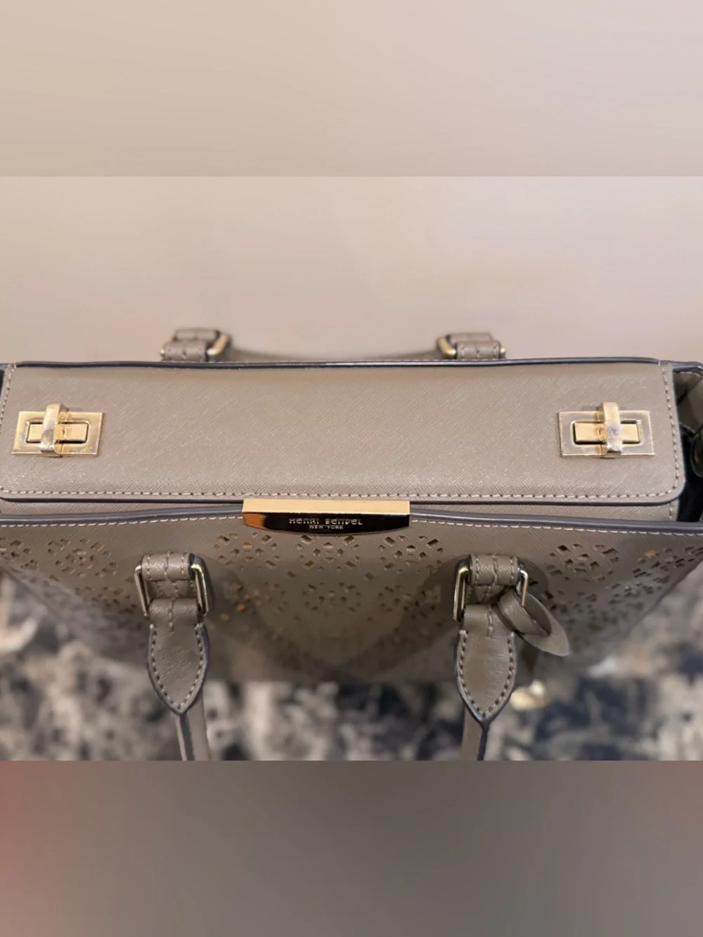 ❌SOLD❌Henri Bendel W 57th Laser-Cut Satchel - Pewter/Metallic Grey - Picture 11 of 15